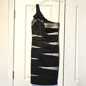 Elegant Black and Silver One-Shoulder Cocktail Dress